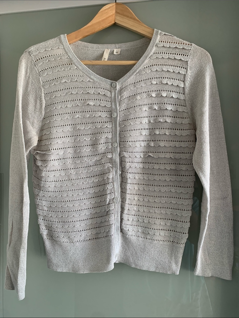 Frenchi Light Gray Openwork Button-Front Cardigan
